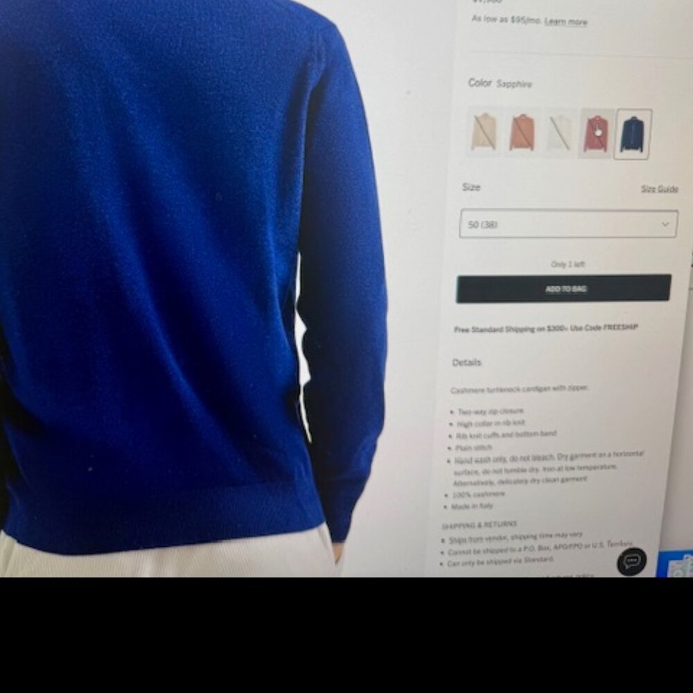 Brunello Cucinelli Full Zip Cashmere Sweater Azure Blue, SZ 50 EU, Med. $2000 RT - Picture 5 of 12